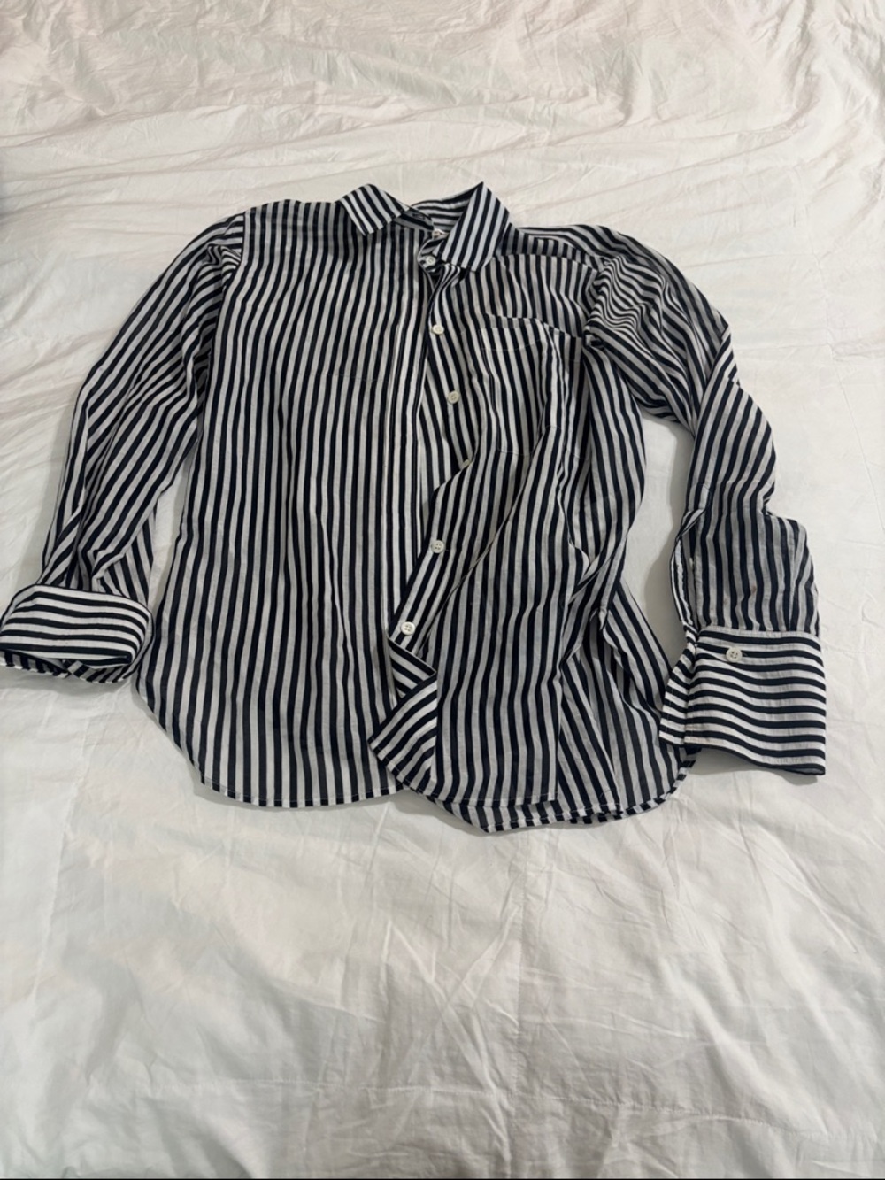 Frame Black and White Vertical Stripe Silk Button-Up Shirt